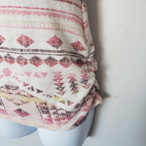 Maurices XS Short Sleeve Shirt Pink White Brown Aztec Strappy Back - Picture 7 of 7